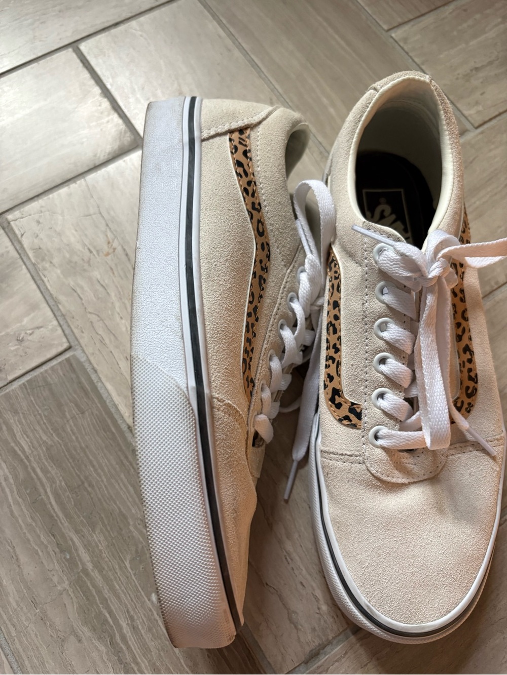 Vans Cream Suede Old Skool Sneakers with Leopard Side Stripe